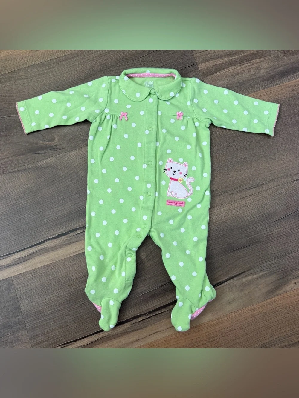 Y2K Lamaze Pink Polka Dot & Carter's Green Polka Dot Footie Bundle Size 3-6m